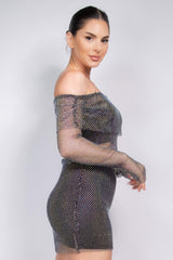 Shirred Off-shoulder Fishnet Top | Mixtshop LLC