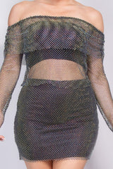 Shirred Off-shoulder Fishnet Top | Mixtshop LLC