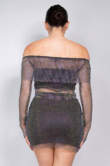 Shirred Off-shoulder Fishnet Top | Mixtshop LLC