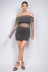 Shirred Off-shoulder Fishnet Top | Mixtshop LLC