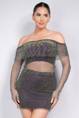 Shirred Off-shoulder Fishnet Top | Mixtshop LLC