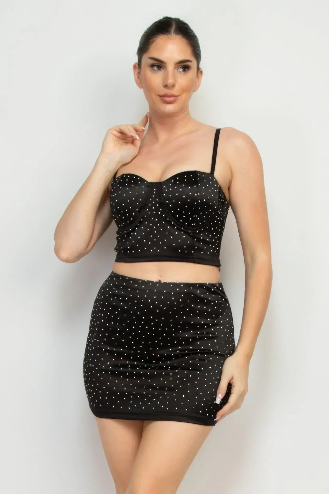Sweetheart Bustier Rhinestones Crop Top | Mixtshop LLC Main image