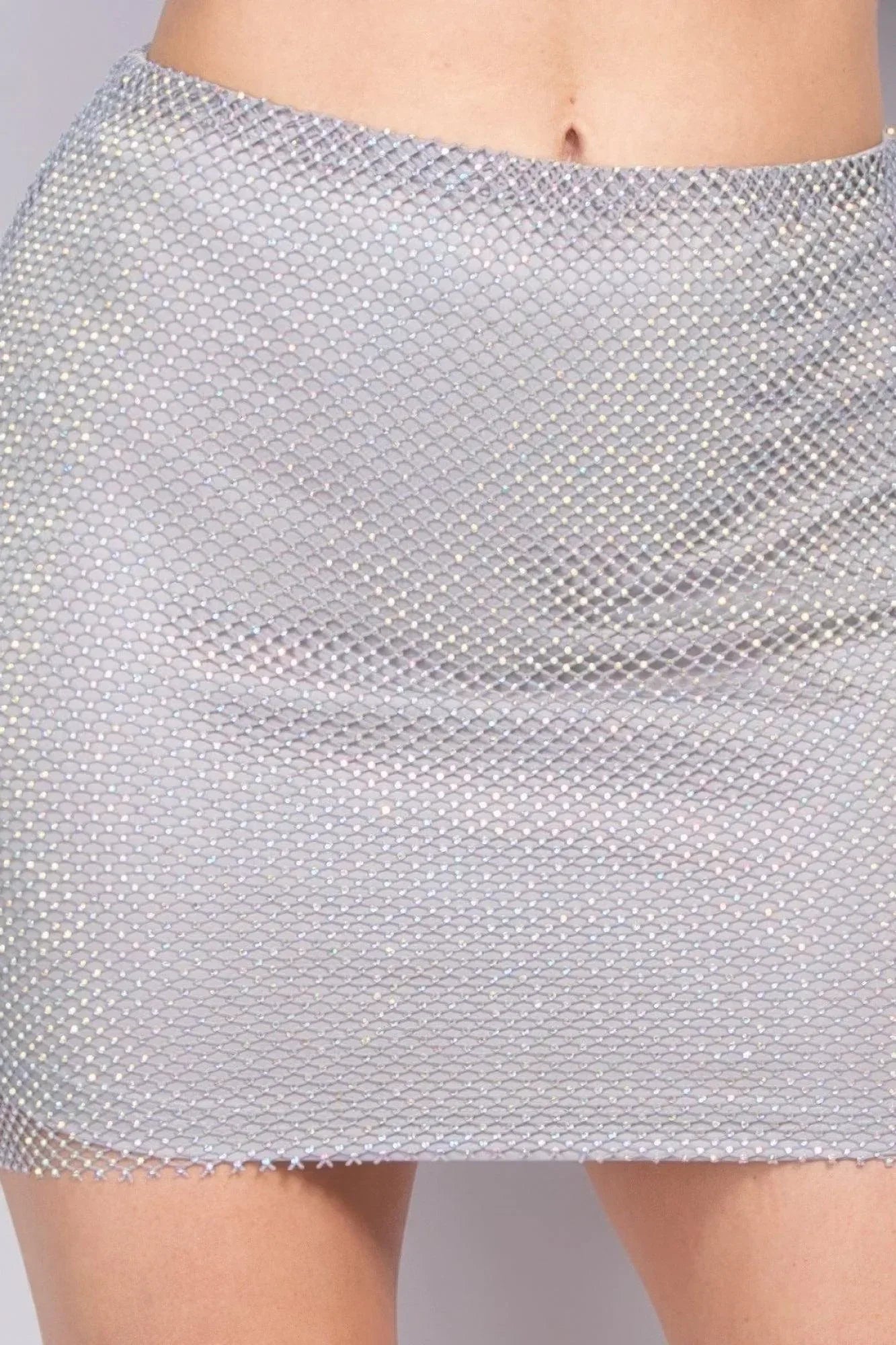 Mid-rise Rhinestone Fishnet Mini Skirt | Mixtshop LLC