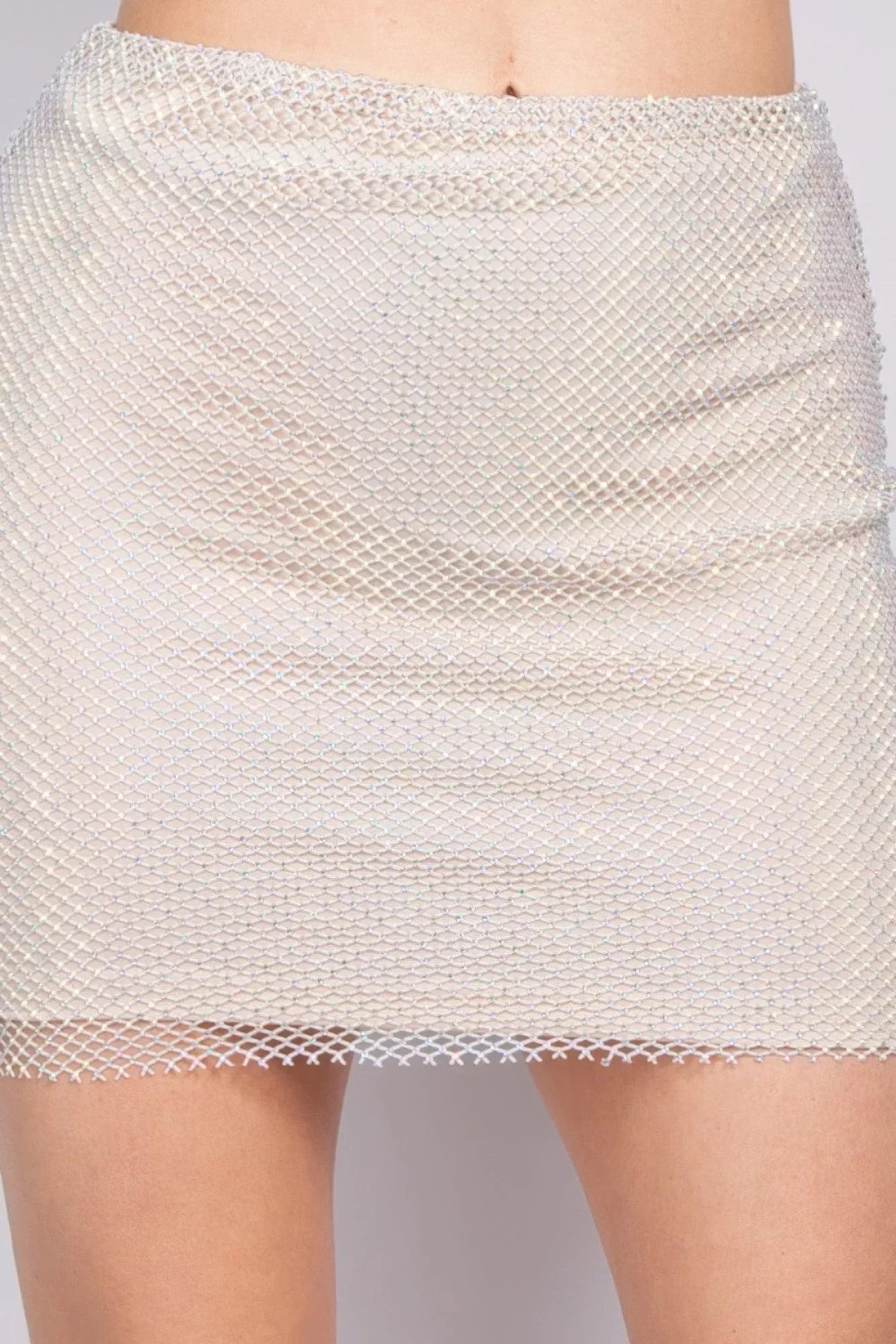 Mid-rise Rhinestone Fishnet Mini Skirt | Mixtshop LLC