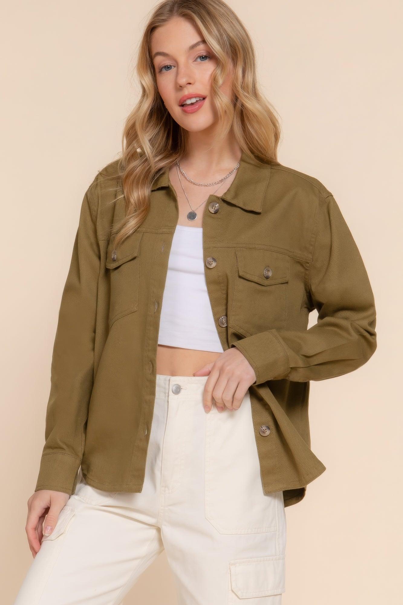 Button Down Cotton Denim Shacket | Mixtshop LLC Main image