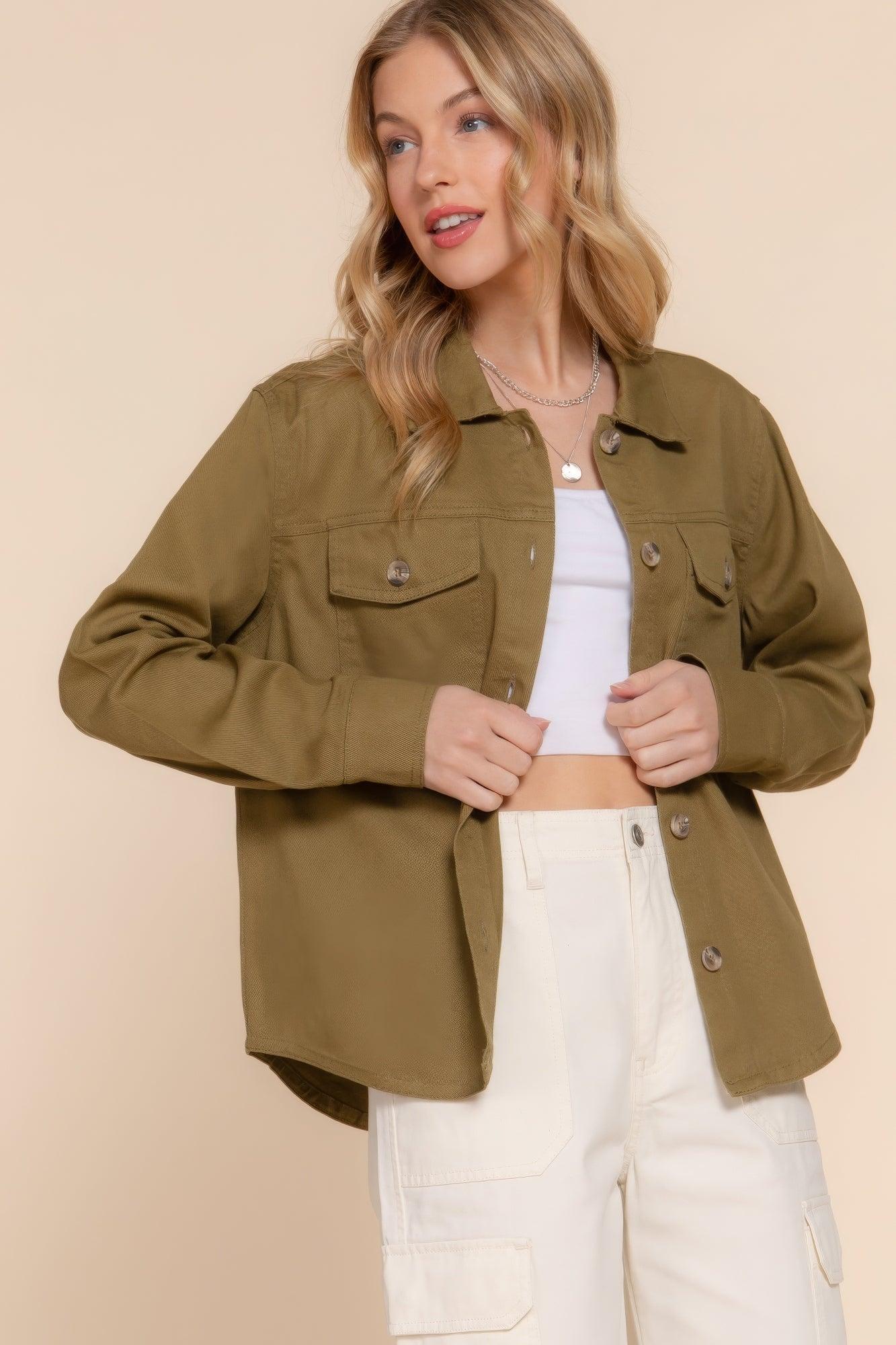 Button Down Cotton Denim Shacket | Mixtshop LLC