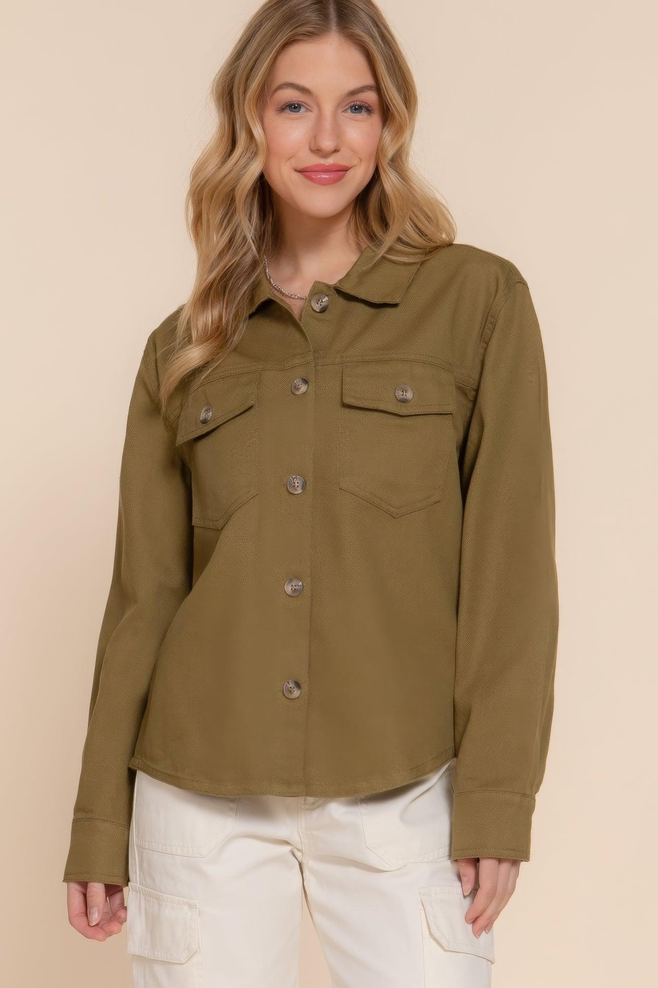 Button Down Cotton Denim Shacket | Mixtshop LLC