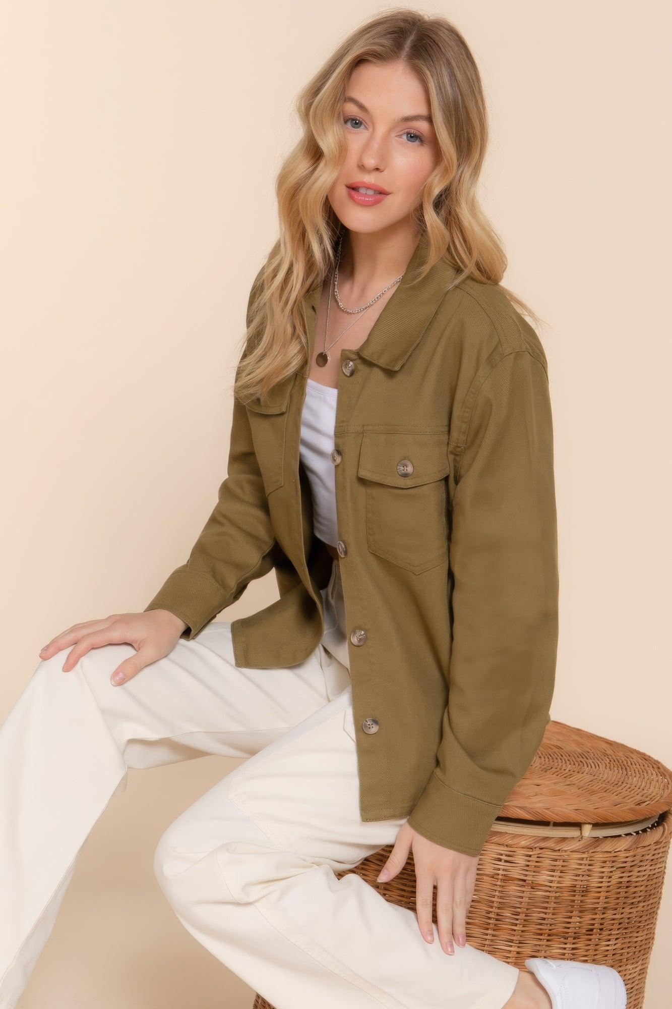 Button Down Cotton Denim Shacket | Mixtshop LLC