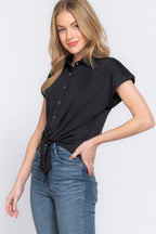 Short Slv Front Tie Stretch Ity Top | Mixtshop LLC