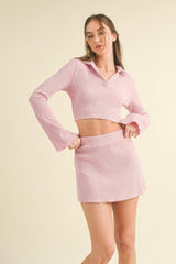 Waffle Knit Bell Sleeve Top And Skirt Set | Mixtshop LLC