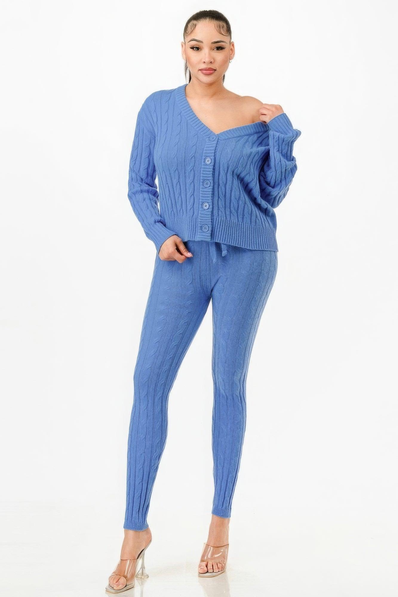 Cable Sweater Cardigan 2pc Set | Mixtshop LLC Main image