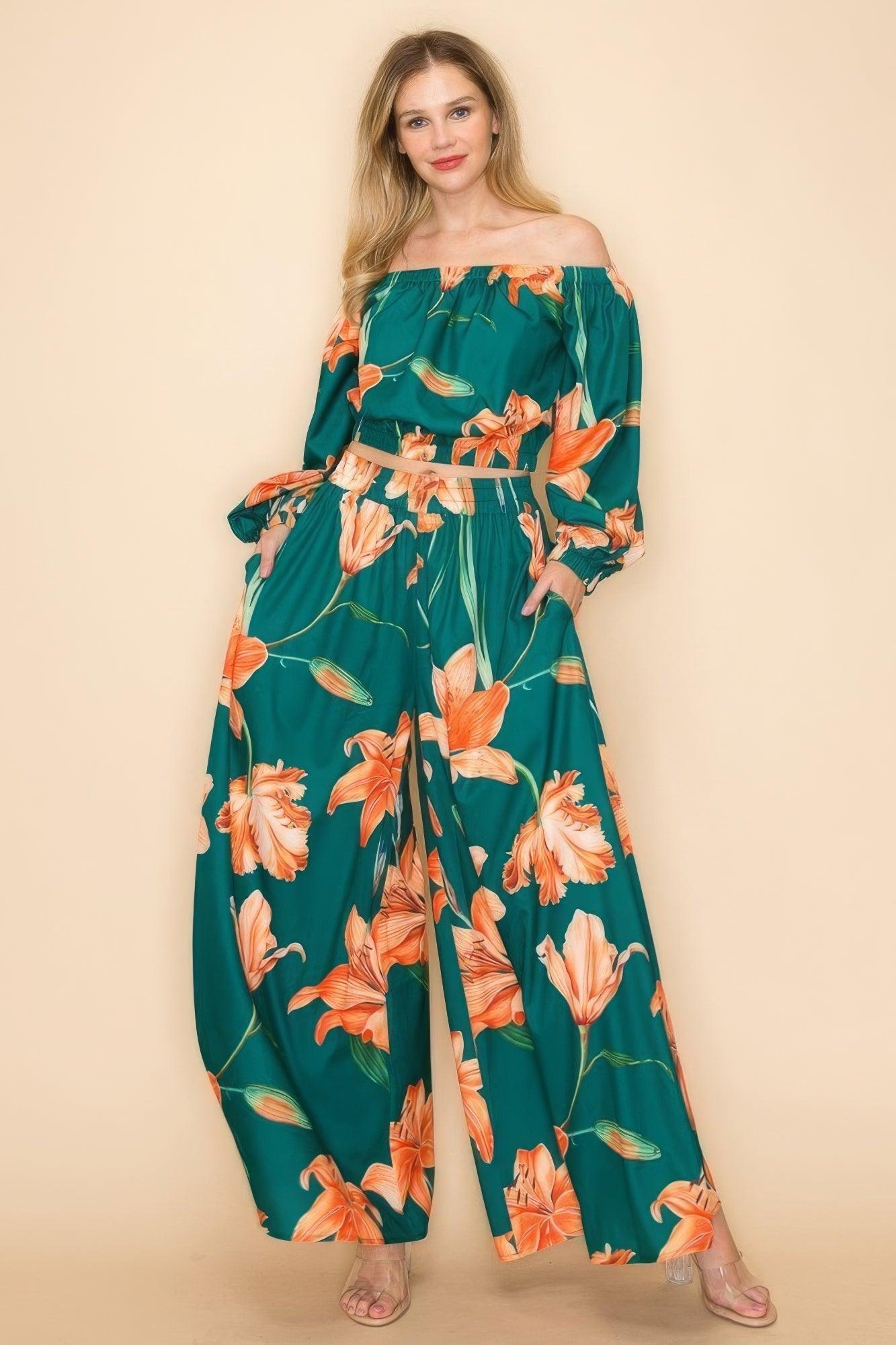 Off Shoulder Top And Wide Pants Set | Mixtshop LLC