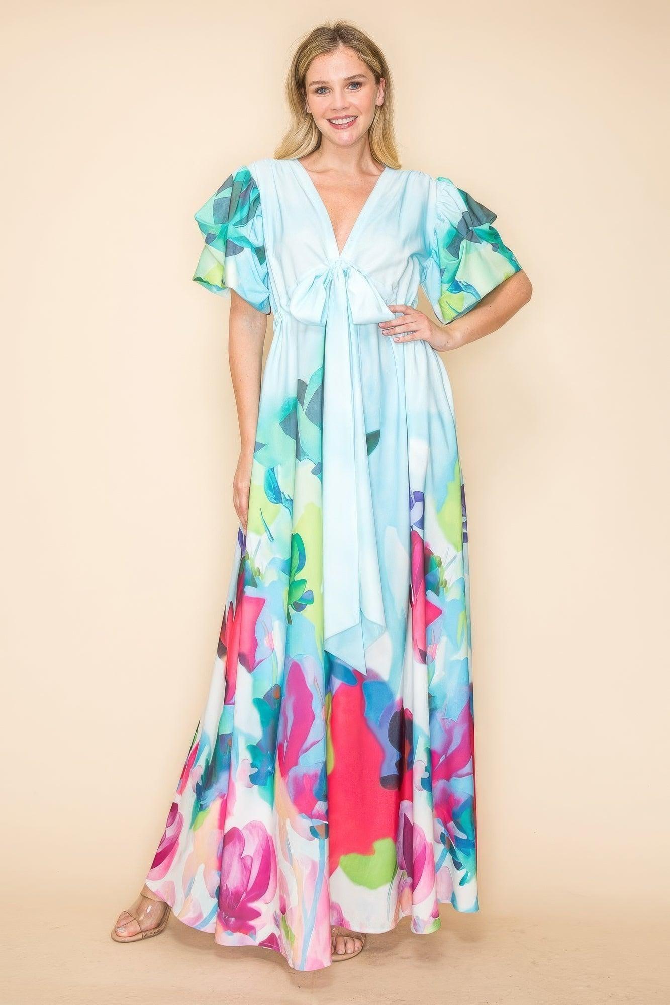 Printed V Neck Maxi Dress | Mixtshop LLC