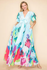 Printed V Neck Maxi Dress | Mixtshop LLC