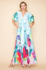 Printed V Neck Maxi Dress | Mixtshop LLC