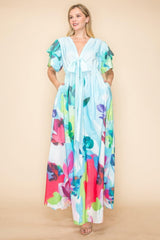 Printed V Neck Maxi Dress | Mixtshop LLC