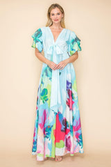 Printed V Neck Maxi Dress | Mixtshop LLC