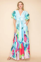 Printed V Neck Maxi Dress | Mixtshop LLC