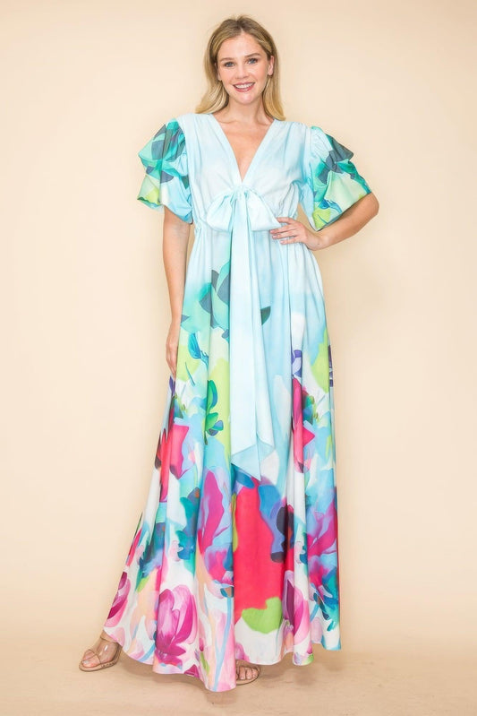 Printed V Neck Maxi Dress | Mixtshop LLC