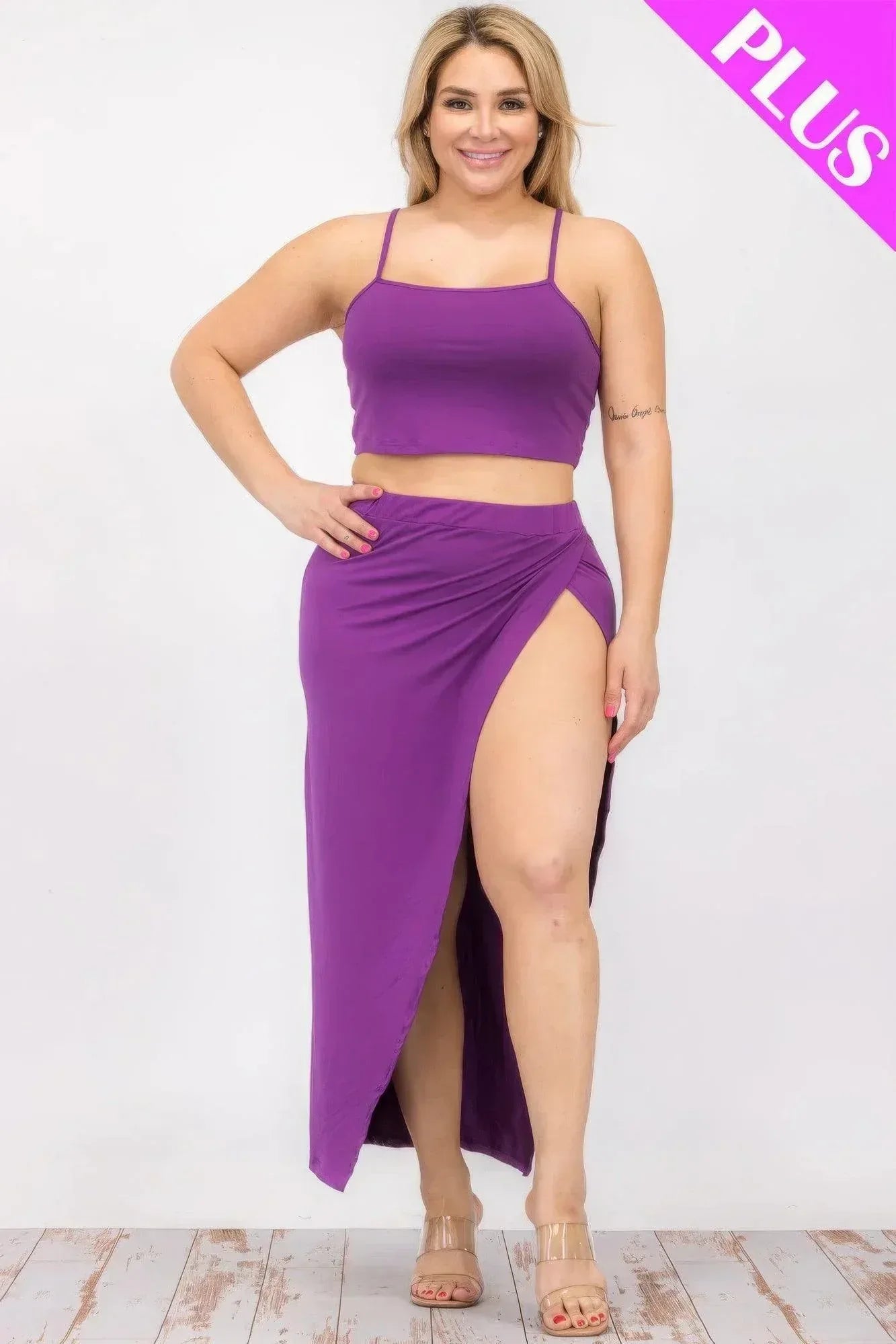 Plus Size Crop Cami & Split Thigh Maxi Skirt Set | Mixtshop LLC Main image