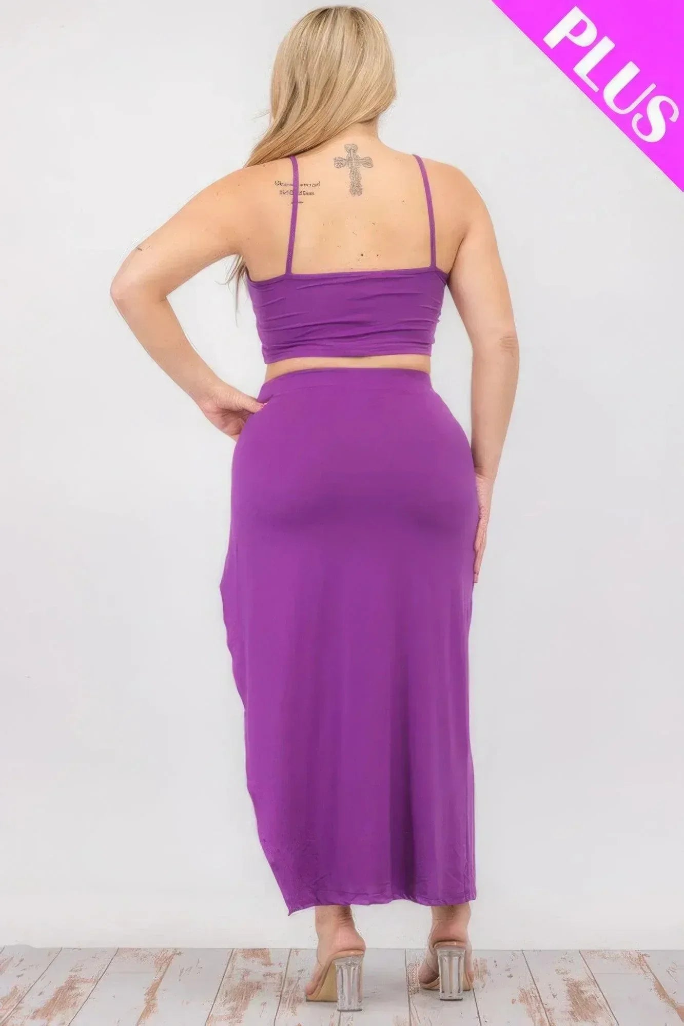 Plus Size Crop Cami & Split Thigh Maxi Skirt Set | Mixtshop LLC
