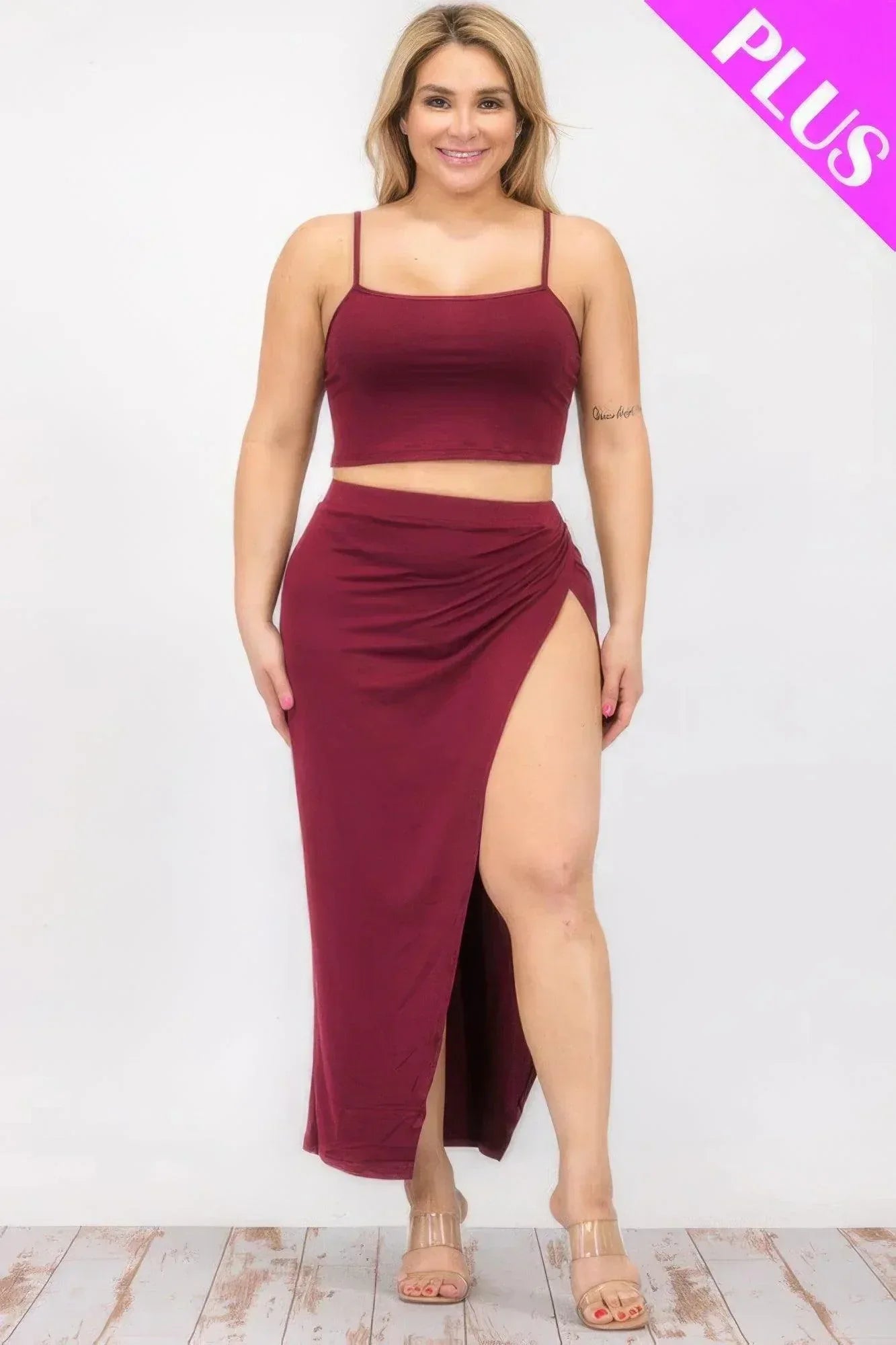 Plus Size Crop Cami & Split Thigh Maxi Skirt Set | Mixtshop LLC Main image