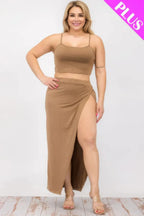 Plus Size Crop Cami & Split Thigh Maxi Skirt Set | Mixtshop LLC