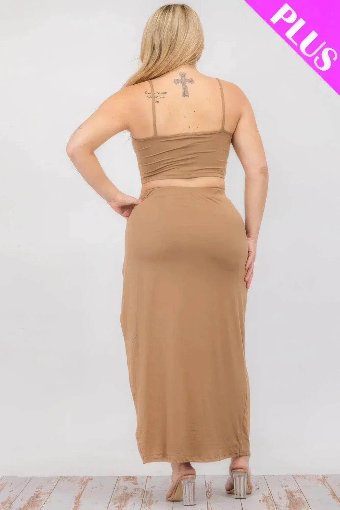 Plus Size Crop Cami & Split Thigh Maxi Skirt Set | Mixtshop LLC