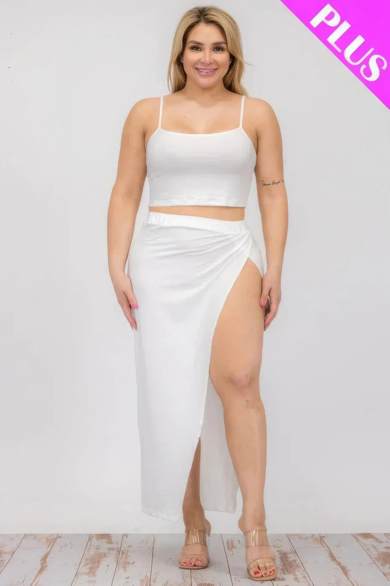 Plus Size Crop Cami & Split Thigh Maxi Skirt Set | Mixtshop LLC Main image