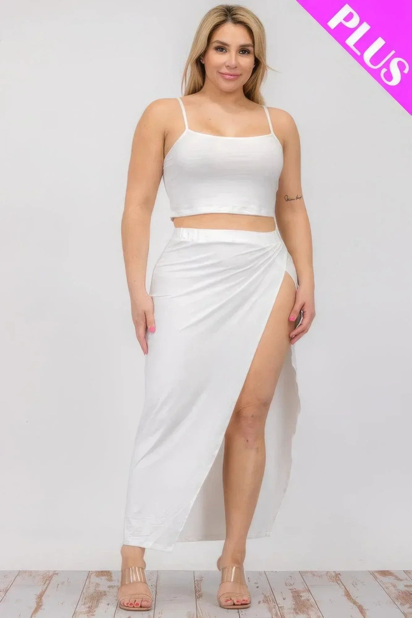 Plus Size Crop Cami & Split Thigh Maxi Skirt Set Secondary image