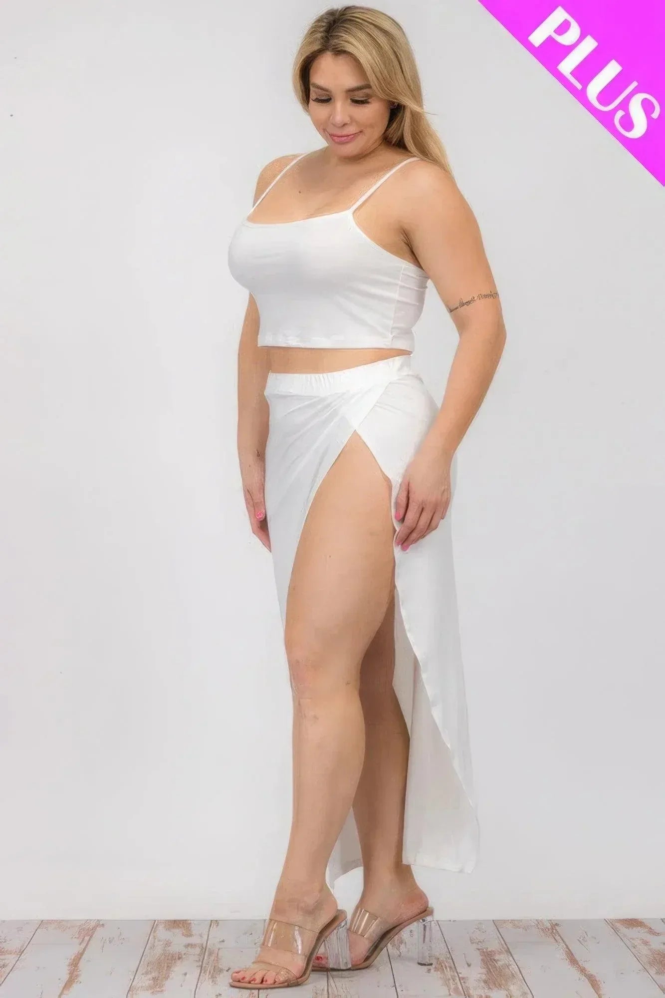 Plus Size Crop Cami & Split Thigh Maxi Skirt Set | Mixtshop LLC