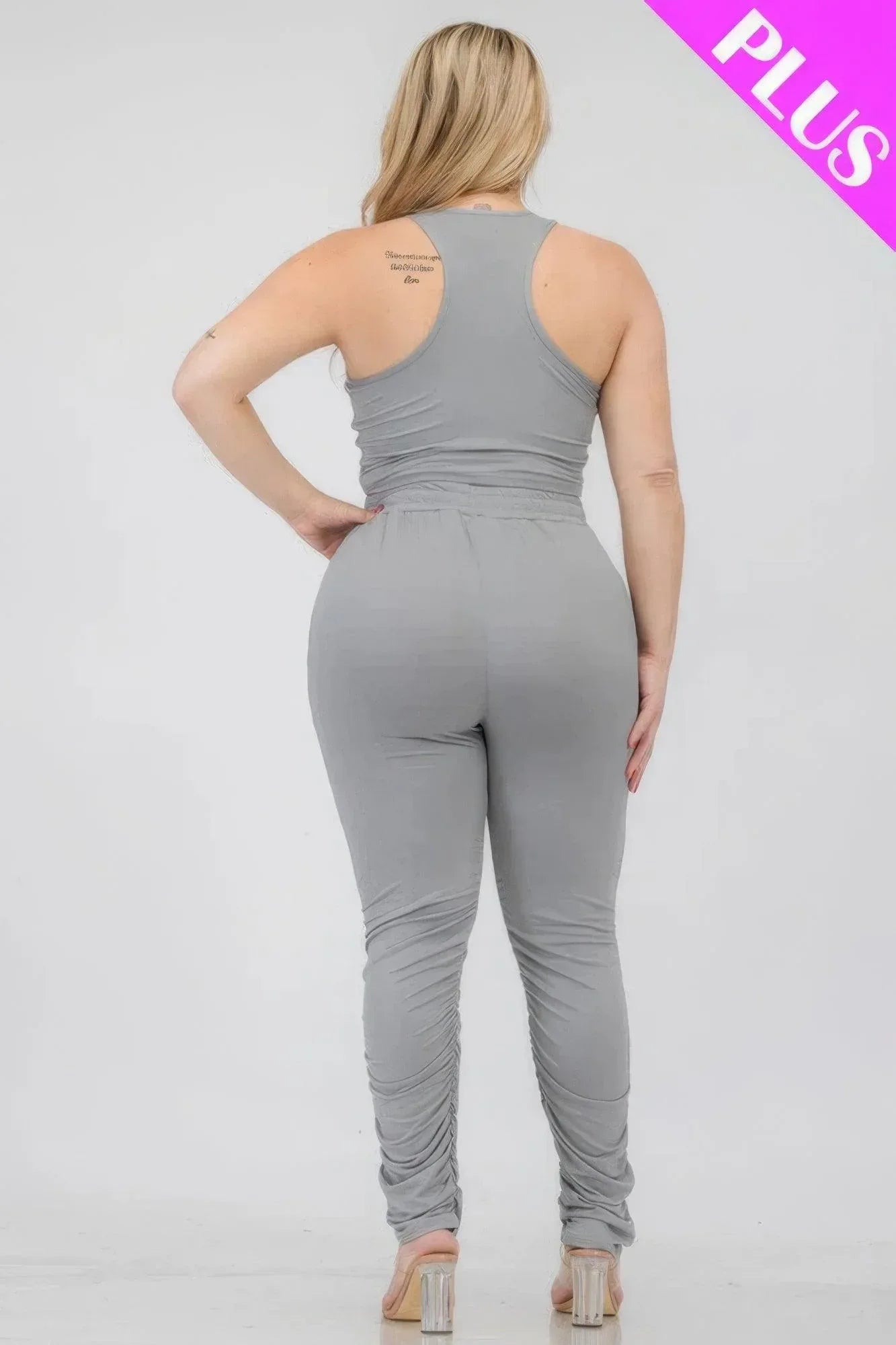 Plus Size Crop Tank Top & Ruched Pants Set | Mixtshop LLC