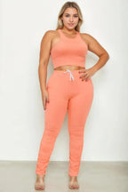 Plus Size Crop Tank Top & Ruched Pants Set | Mixtshop LLC