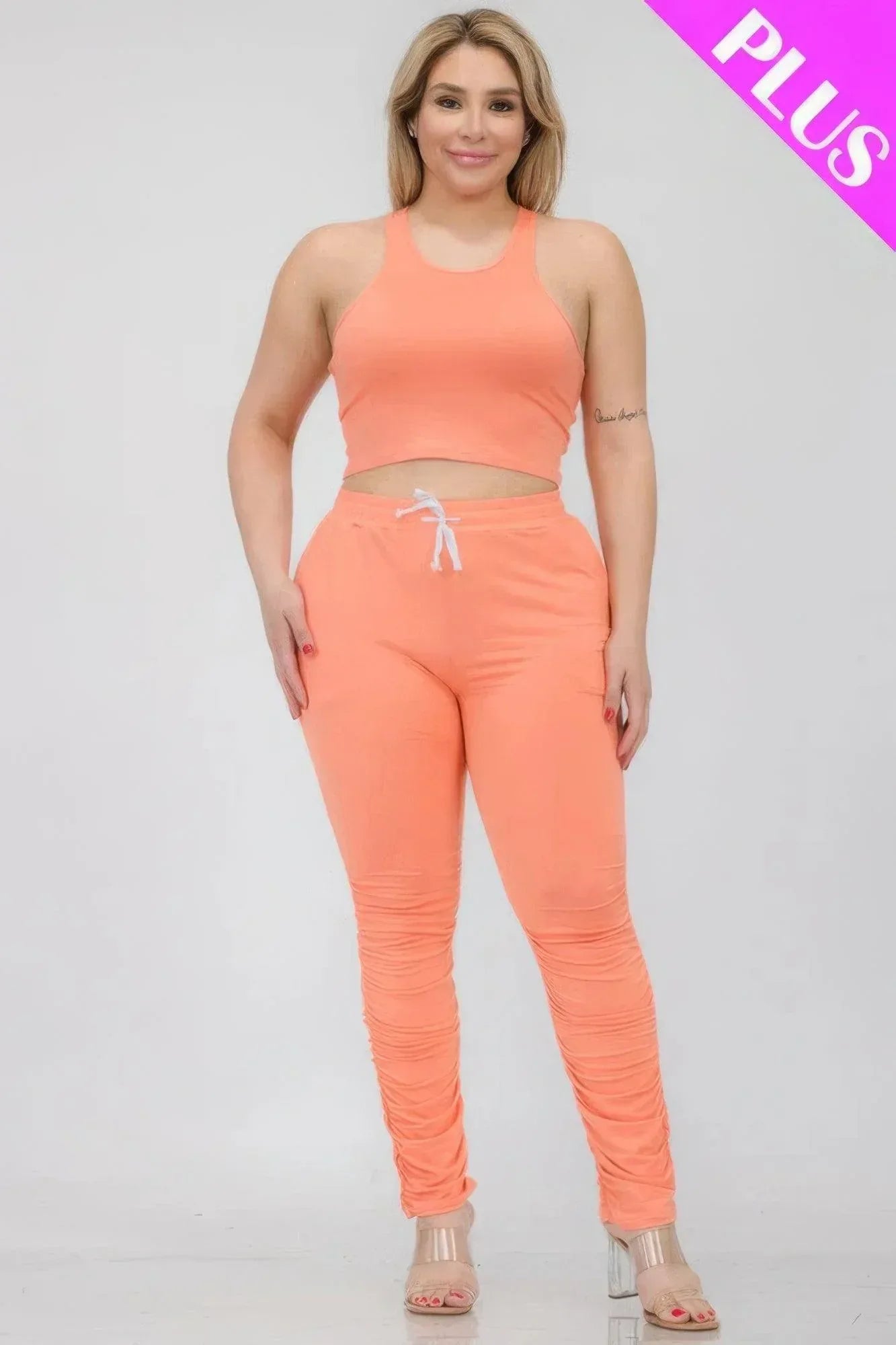 Plus Size Crop Tank Top & Ruched Pants Set Secondary image