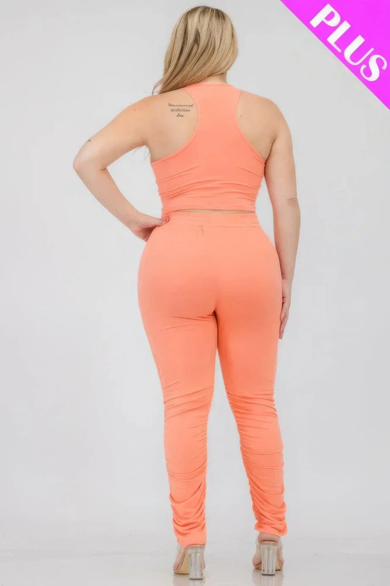 Plus Size Crop Tank Top & Ruched Pants Set | Mixtshop LLC