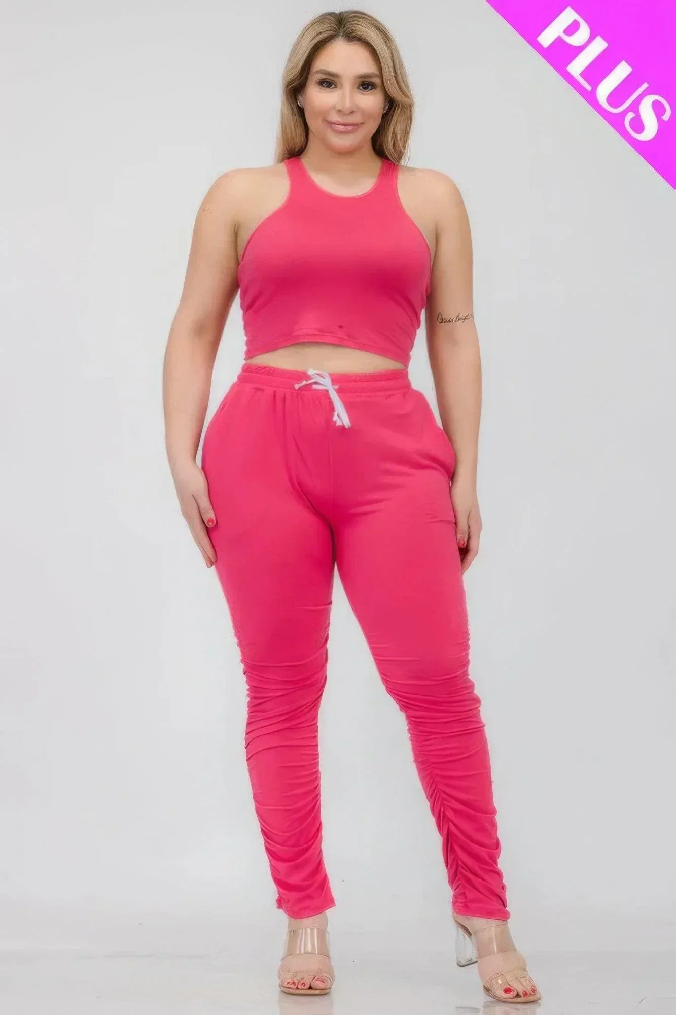 Plus Size Crop Tank Top & Ruched Pants Set Secondary image