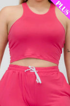 Plus Size Crop Tank Top & Ruched Pants Set | Mixtshop LLC