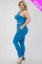 Plus Size Crop Tank Top & Ruched Pants Set | Mixtshop LLC