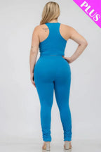 Plus Size Crop Tank Top & Ruched Pants Set | Mixtshop LLC