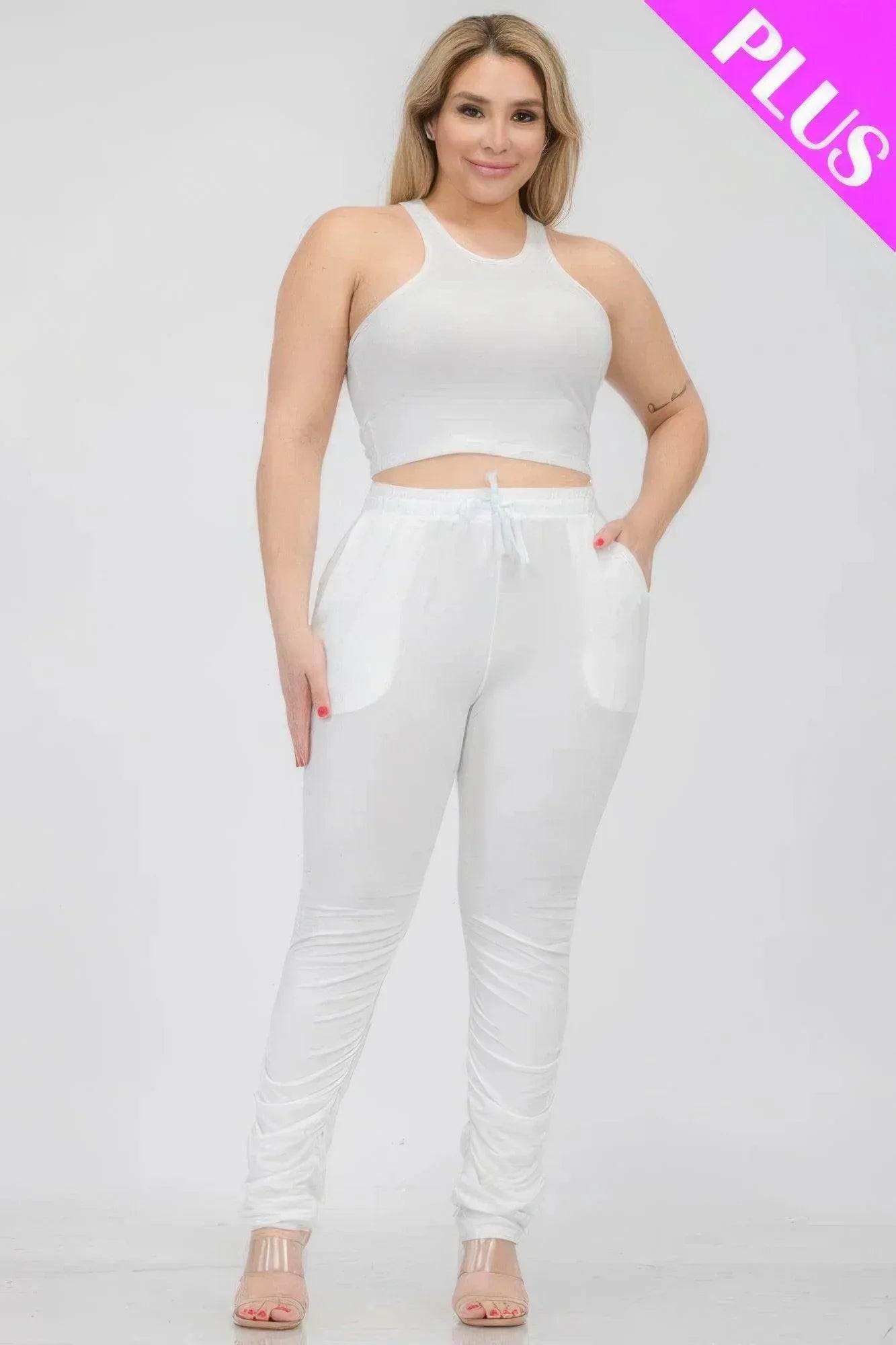 Plus Size Crop Tank Top & Ruched Pants Set | Mixtshop LLC Main image