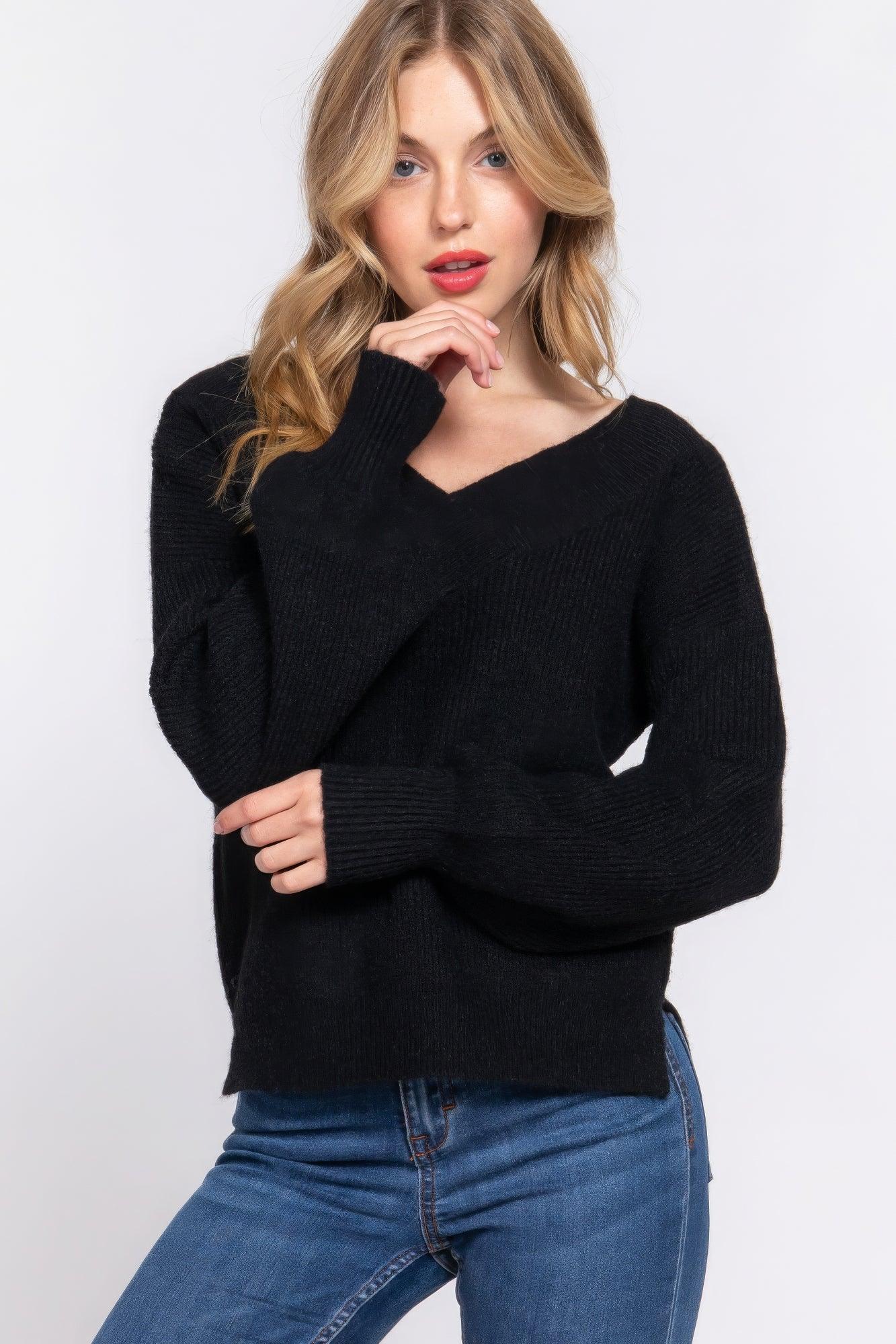 Long Slv Double V-neck Sweater | Mixtshop LLC Main image