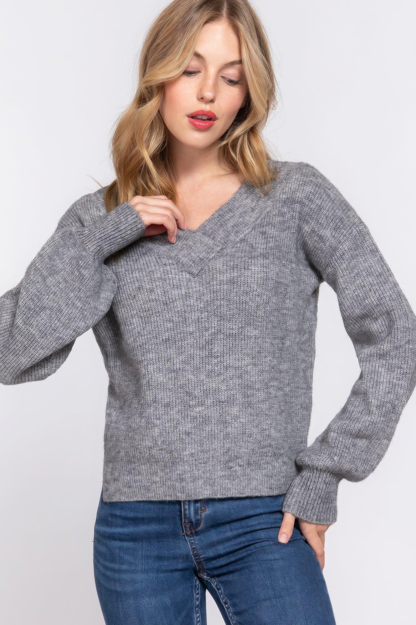 Long Slv Double V-neck Sweater | Mixtshop LLC Main image