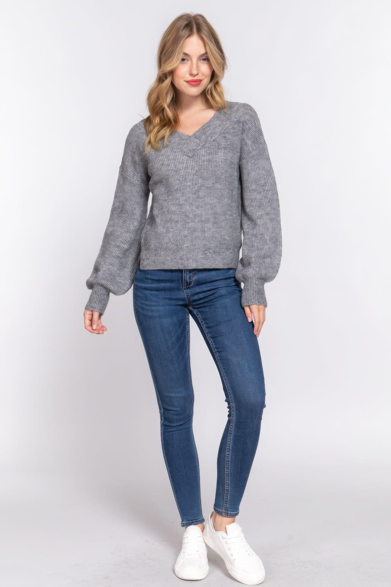 Long Slv Double V-neck Sweater Secondary image