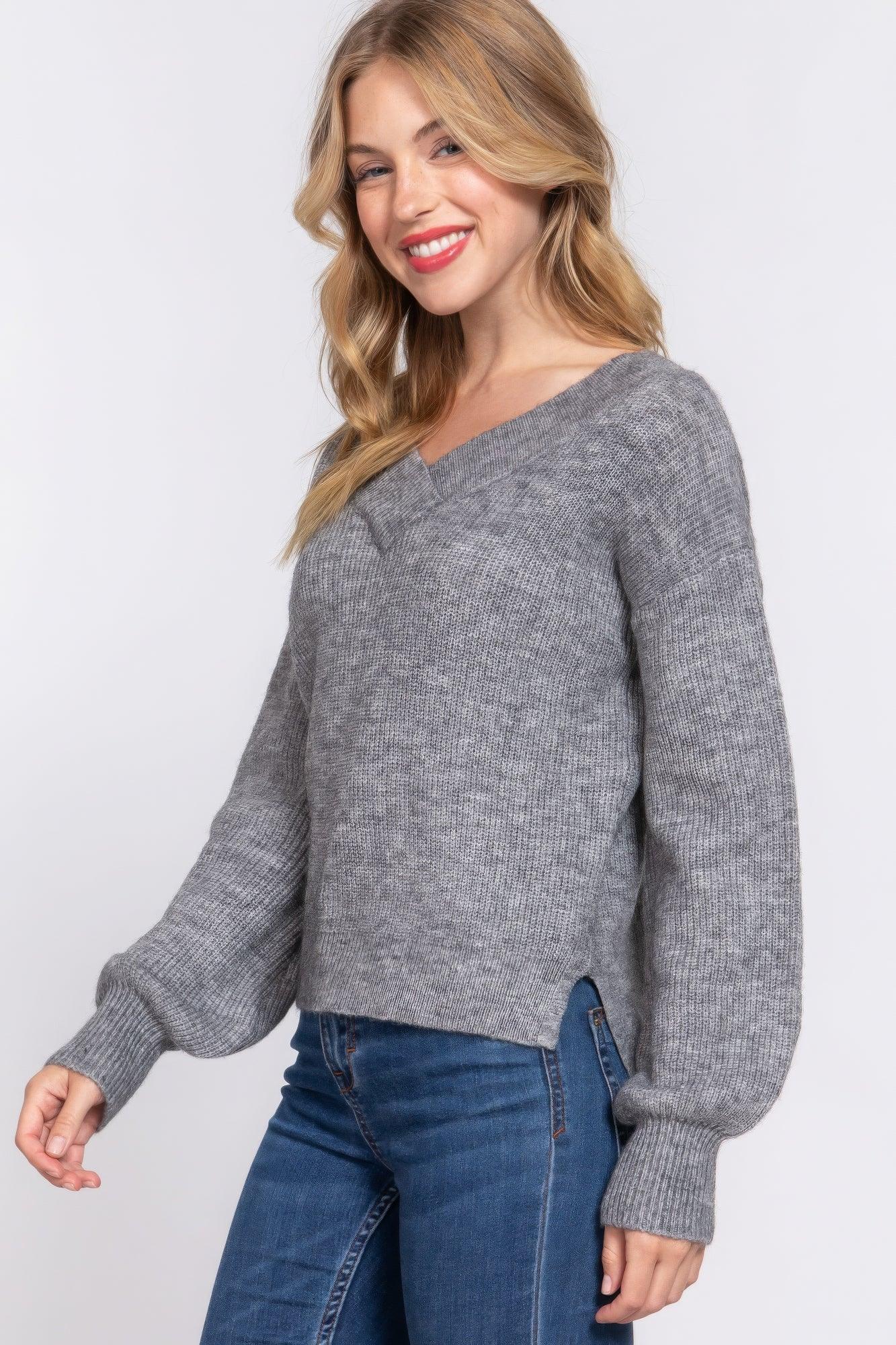 Long Slv Double V-neck Sweater | Mixtshop LLC