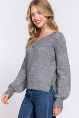 Long Slv Double V-neck Sweater | Mixtshop LLC