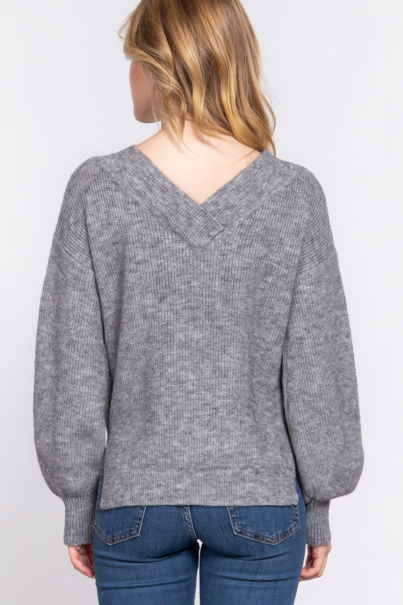 Long Slv Double V-neck Sweater | Mixtshop LLC