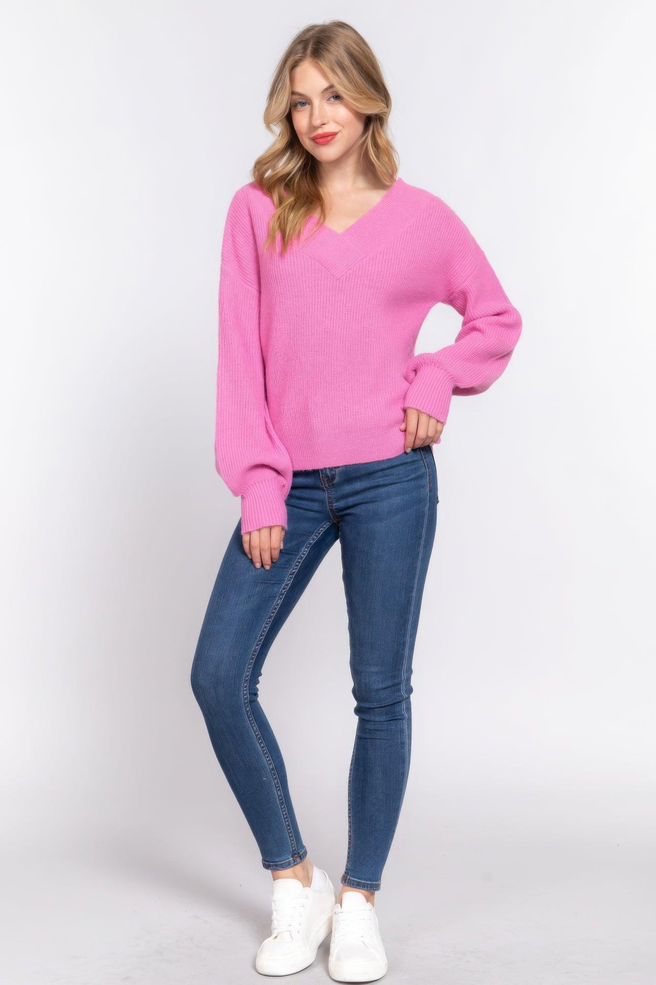 Long Slv Double V-neck Sweater Secondary image