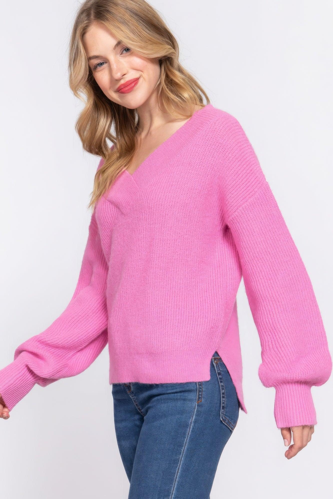 Long Slv Double V-neck Sweater | Mixtshop LLC