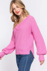 Long Slv Double V-neck Sweater | Mixtshop LLC