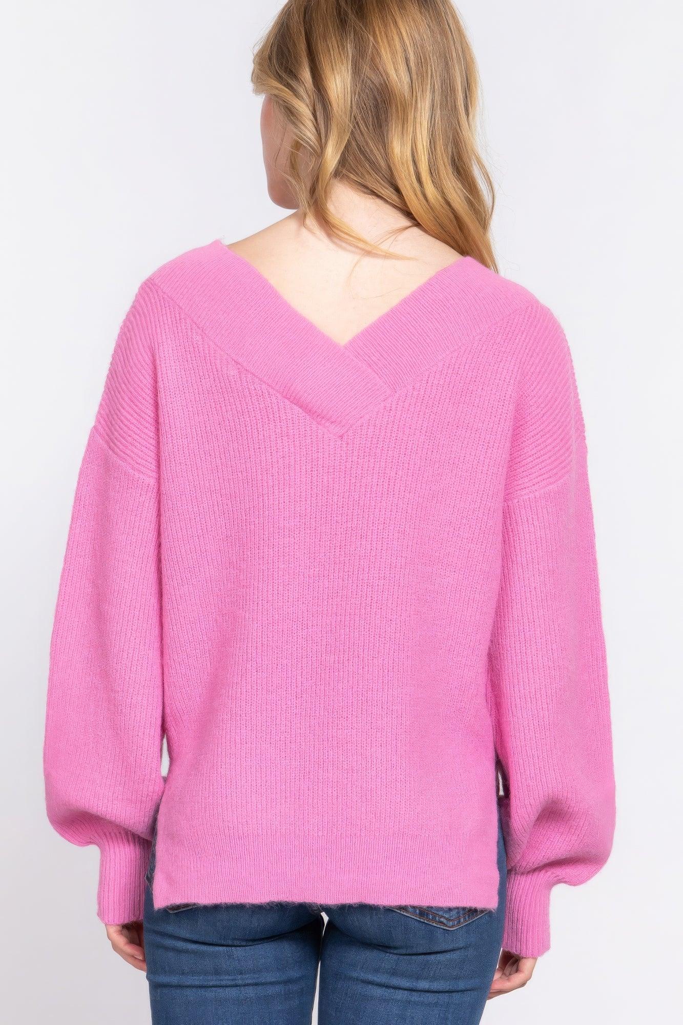 Long Slv Double V-neck Sweater | Mixtshop LLC